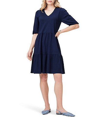 NIC + ZOE Knit V-Neck Elbow Sleeve A-Line Dress