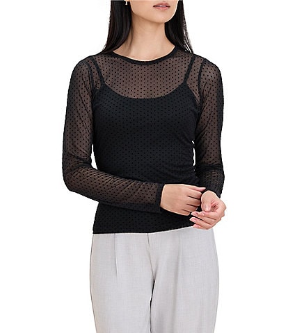 NIC + ZOE Lightweight Fitted Velveteen Dotted Mesh Top