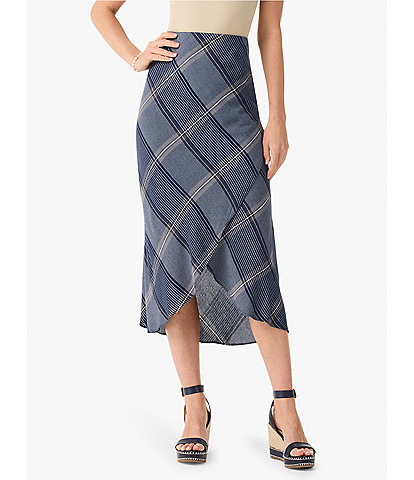 NIC + ZOE Line It Up Woven Plaid Print Midi A-Line Skirt