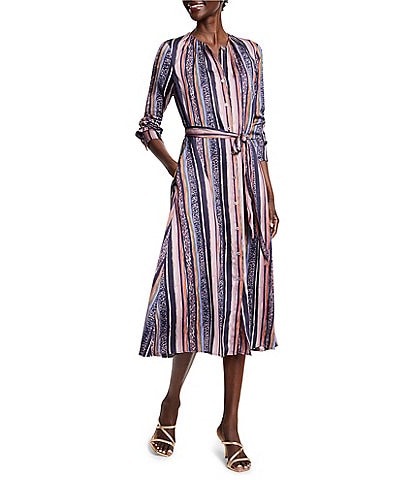 NIC + ZOE Loren Animal Stripe Print Round Neck Long Sleeve Shirt Dress