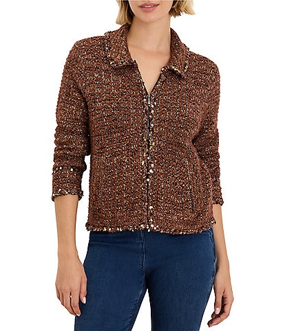 NIC + ZOE Metallic Sequin Trim Knit Jacket
