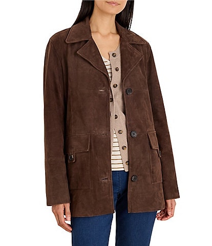 NIC + ZOE Mod Suede Notch Collar Long Sleeve Button-Front Jacket