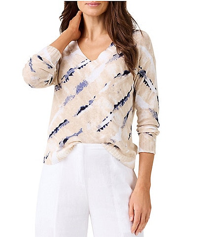 NIC + ZOE Neutral Moves Printed Knit V-Neck Long Sleeve Sweater