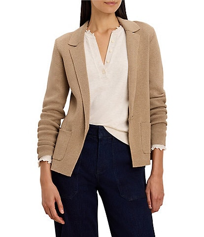 NIC + ZOE Notch Collar Long Sleeve Single Button-Front Elegant Knit Tailored Blazer