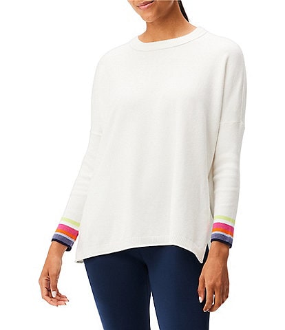 NIC + ZOE NZ ACTIVE by NIC+ZOE Cool Down Color Pop Stripe Crew Neck Long Sleeve Side Slits Knit Sweater