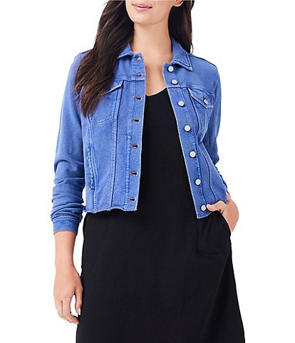 NIC + ZOE NZT Denim French Terry Point Collar Long Sleeve Button-Front Jacket
