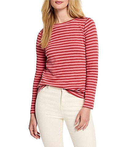 NIC + ZOE NZT Jersey Knit Striped Print Boat Neck Bracelet Sleeve Shirt