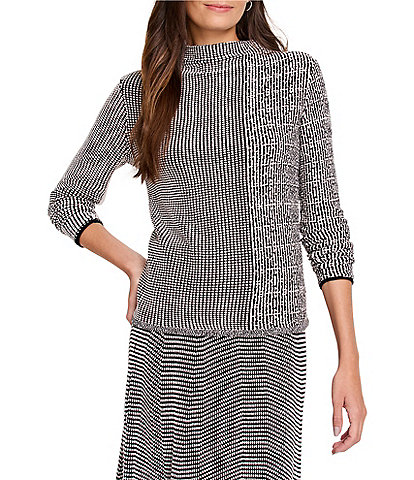 NIC + ZOE Pixel Knit Funnel Neck Long Sleeve Sweater