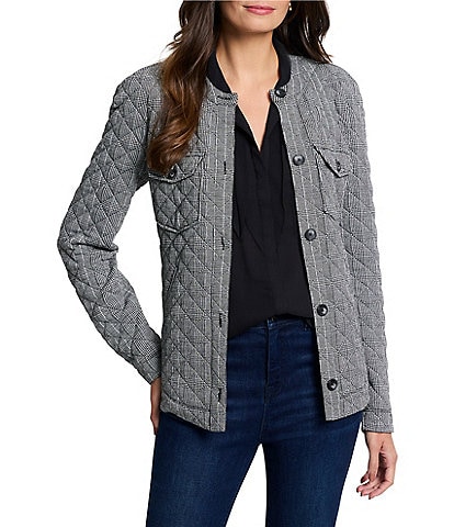 NIC + ZOE Plaid Perfection Quilted Round Neck Long Sleeve Button Front Jacket