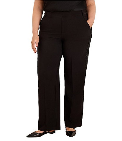 NIC + ZOE Plus Size Lenox Sleek Stretch Sequin Wide Leg Pull-On Tuxedo Pants
