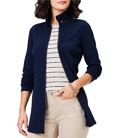 NIC + ZOE Pop In Perfect Knit Stand Collar Long Sleeve Ribbed Side Panel Zip-Front Jacket