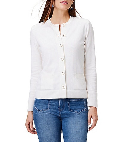 NIC + ZOE Prepped Up Crew Neck Long Sleeve Button-Front Knit Cardigan
