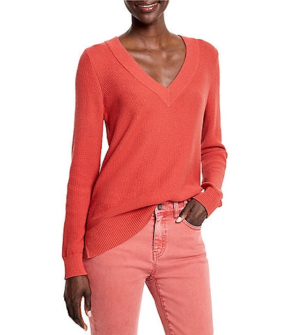 NIC + ZOE Ribbed Knit V-Neck Long Sleeve Sweater