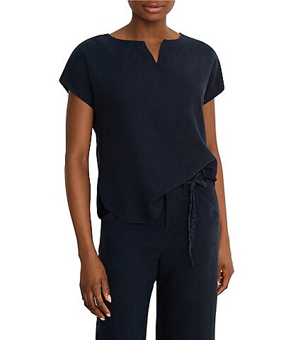 NIC + ZOE Rumba Linen-Blend Split V-Neck Cap Sleeve Tee