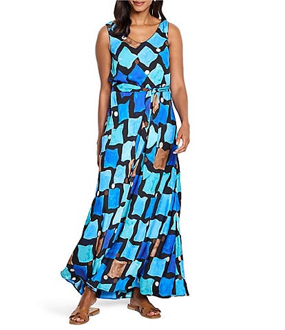 NIC + ZOE Sea Glass V-Neck Sleeveless Tie Waist Maxi Dress
