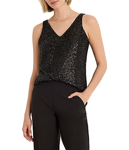 NIC + ZOE Sequin Knit Double V-Neck Sleeveless Tank