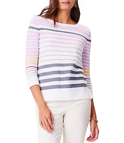NIC + ZOE Slate Stripe Round Neck 3/4 Sleeve Sweater