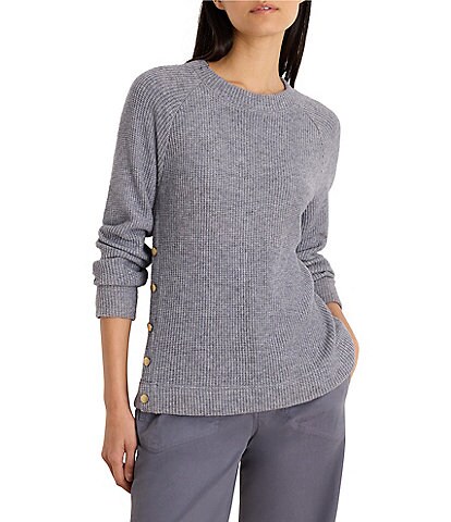 NIC + ZOE Soft Waffle Round Neck Long Raglan Sleeve Side Button Top