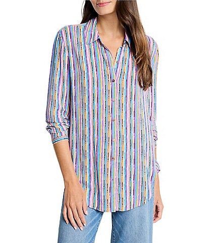 NIC + ZOE Solstice Stripe Point Collar Long Sleeve Button Front Shirt