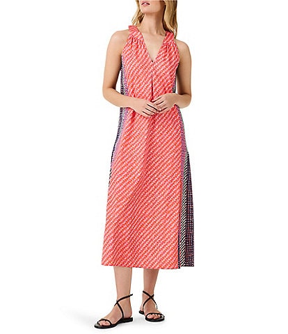 NIC + ZOE Spotty Stripes Woven V-Neck Sleeveless A-Line Dress