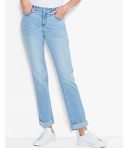 NIC + ZOE Stretch Denim Straight-Leg Mid Rise Rolled Cuff Girlfriend Jeans