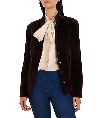 NIC + ZOE Stretch Velvet Stand Collar Long Sleeve Snap-Front Riding Jacket