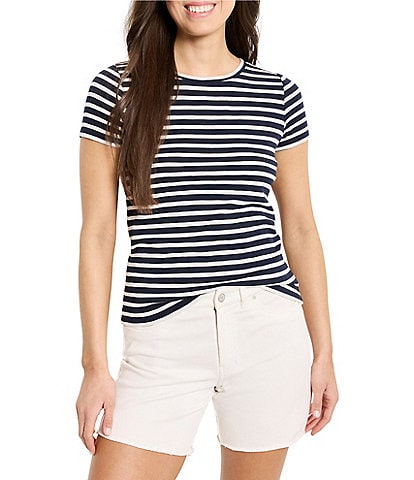 NIC + ZOE Stripe Knit Scoop Neck Short Sleeve Tee