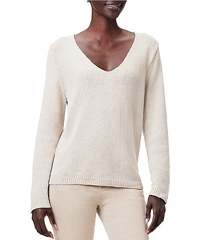 NIC + ZOE Textured Cotton Cord Knit Soft V-Neck Long Sleeve Sweater