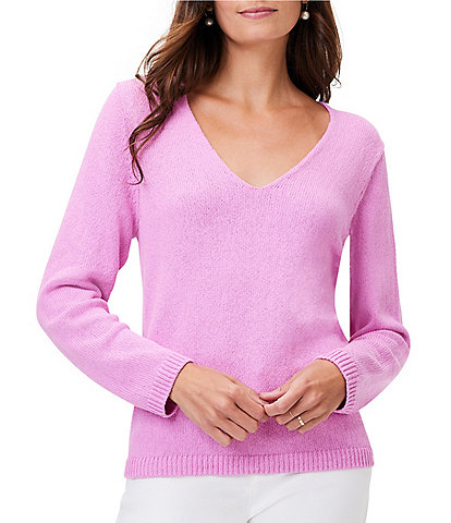 NIC + ZOE Textured Cotton Cord Knit Soft V-Neck Long Sleeve Sweater