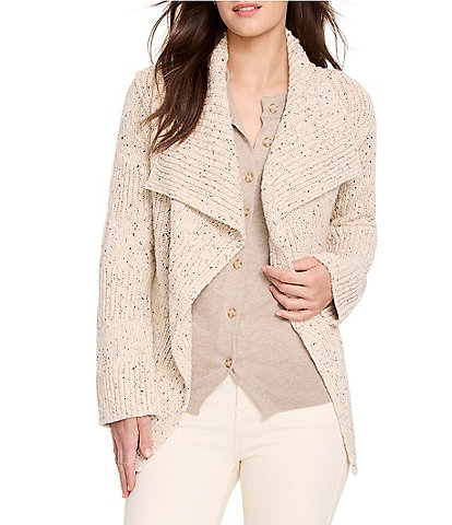 NIC + ZOE Textured Tweed Knit Shawl Collar Long Sleeve Cardigan