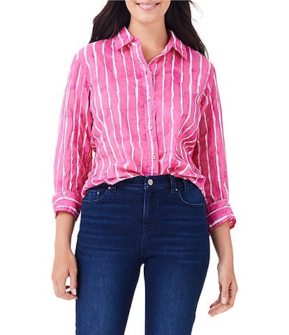 NIC + ZOE Watercolor Stripe Woven Point Collar Long Sleeve Button Front Shirt