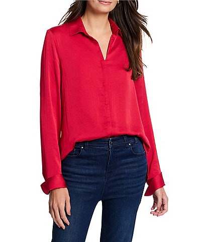 NIC + ZOE Woven Point Collar V-Neck Long Sleeve Button Front Shirt