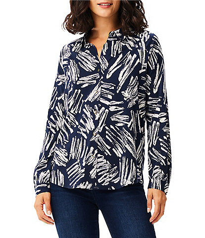 NIC + ZOE Woven Sweet Strokes Print Point Collar Long Sleeve Button-Front Shirt