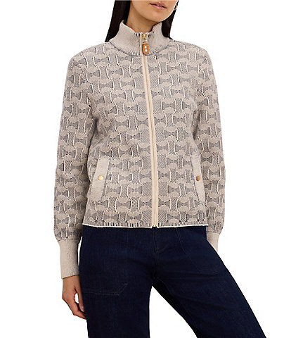 NIC+ ZOE Dapper Swirl Jacquard Knit Stand Collar Zip-Front Jacket