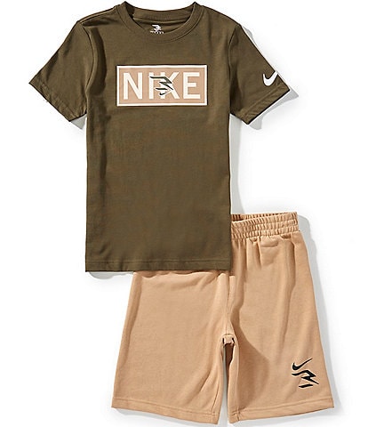 Nike 3BRAND by Russell Wilson Big Boys 8-20 Short-Sleeve Plate Logo Knit T-Shirt & Solid French Terry Shorts Set