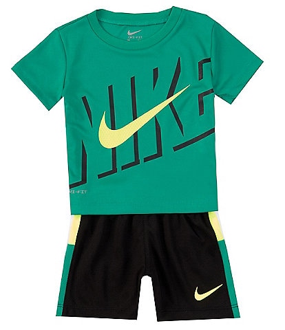 Nike Baby Boys 12-24 Months Short Sleeve Icon Interlock T-Shirt & Color Block Stripe Panel Mesh Shorts Set