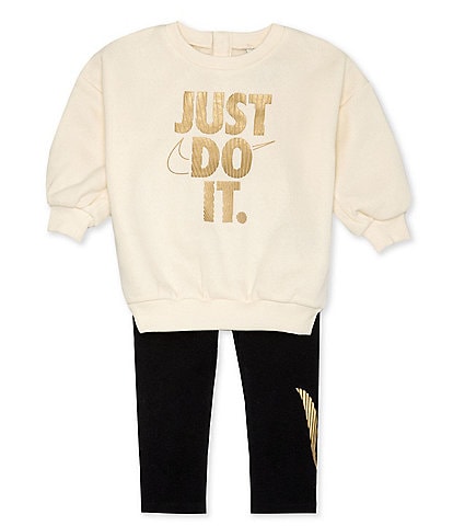 Nike Baby Girls 12-24 Months Long Sleeve Just Do It Fleece Sweatshirt & Coordinating Jersey Leggings Set