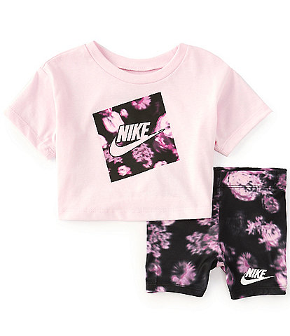 Nike Baby Girls 12-24 Months Short-Sleeve Drop-Shoulder Boxy Jersey Tee & Floral Bike Shorts Set
