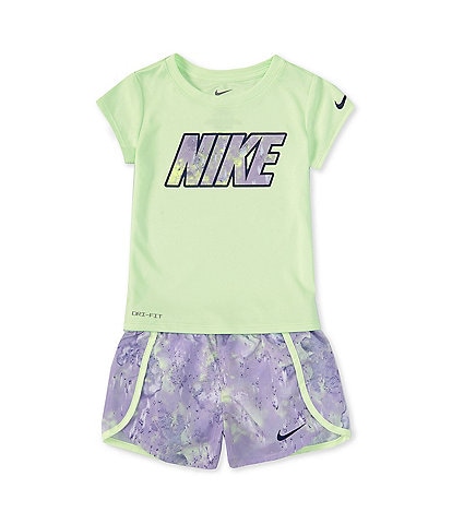 Nike Baby Girls 12-24 Months Short Sleeve Solid Logo Interlock T-Shirt & Printed Microfiber Shorts Set