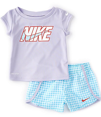 Nike Baby Girls 12-24 Months Short-Sleeve Sprinter Top & Gingham-Checked Shorts Set