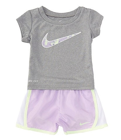 Nike Baby Girls 12-24 Months Short Sleeve Swoosh Jersey T-Shirt & Coordinating Microfiber Shorts Set