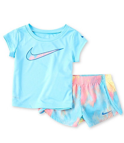 Nike Baby Girls 12-24 Months Short-Sleeve Swoosh Jersey Tee & Sublimation-Printed Microfiber Shorts Set