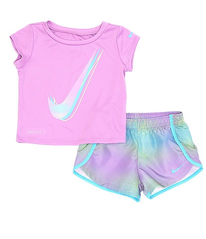Nike Baby Girls 12-24 Months Short-Sleeve Swoosh Tee & Ombre Shorts Set