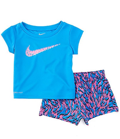 Nike Baby Girls 12-24 Months Short Sleeve Veneer Knit T-Shirt & Printed Woven Shorts Set