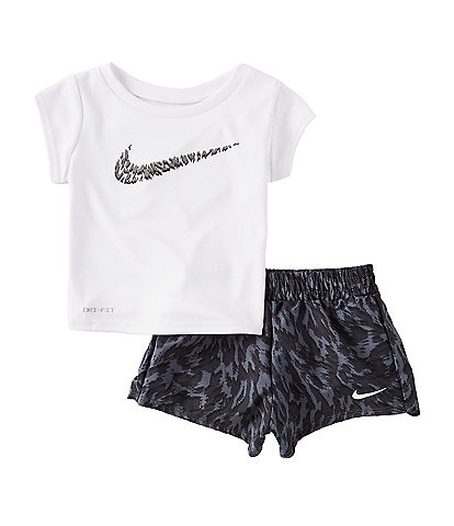 Nike Baby Girls 12-24 Months Short Sleeve Veneer Knit T-Shirt & Printed Woven Shorts Set