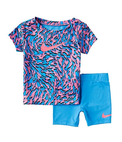Nike Baby Girls 12-24 Months Short Sleeve Veneer Printed T-Shirt & Solid Biker Shorts Set