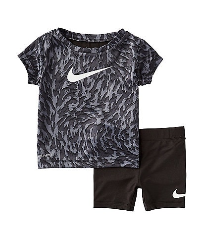 Nike Baby Girls 12-24 Months Short Sleeve Veneer Printed T-Shirt & Solid Biker Shorts Set