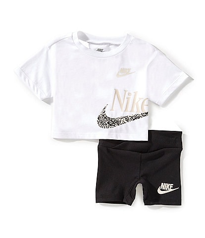 Nike Baby Girls 12-24 Months Short Sleeve Wild Flower Boxy T-Shirt & Coordinating Shorts 2-Piece Set