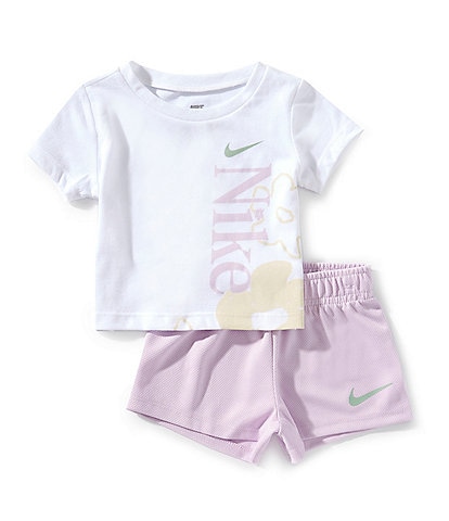 Nike Baby Girls 12-24 Months Short-Sleeve Wildflower Knit T-Shirt & Solid Mesh Shorts Set