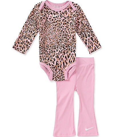 Nike Baby Girls Long Sleeve Leopard Print Bodysuit And Flared Legging Set